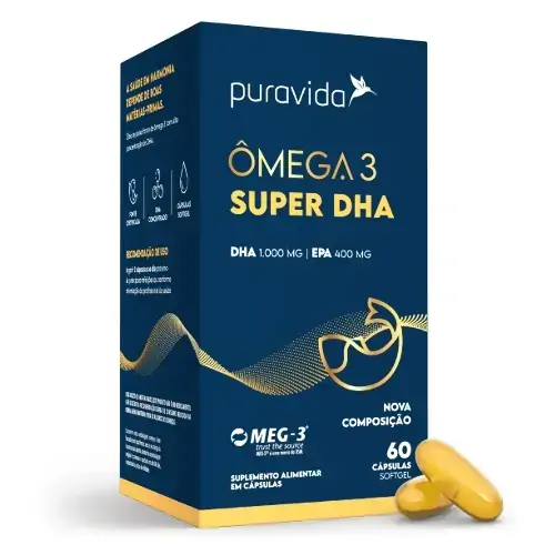 ômega 3 Dha 1000mg Puravida Caixa 60g 60 Cápsulas Gelatinosas