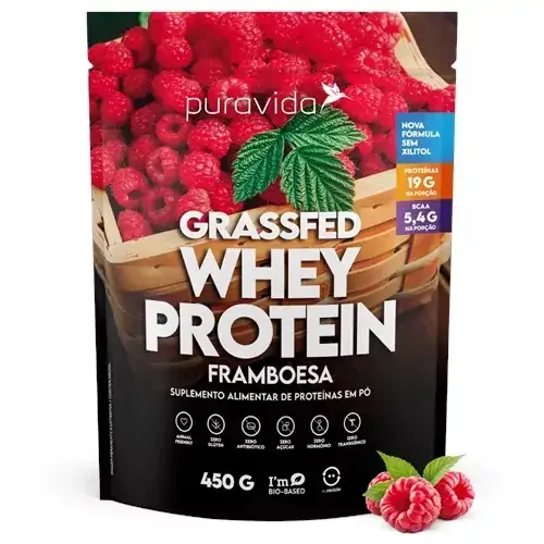 Suplem Pura Vida Grassfed Whey Protein Po Pouch 450g Framboesa