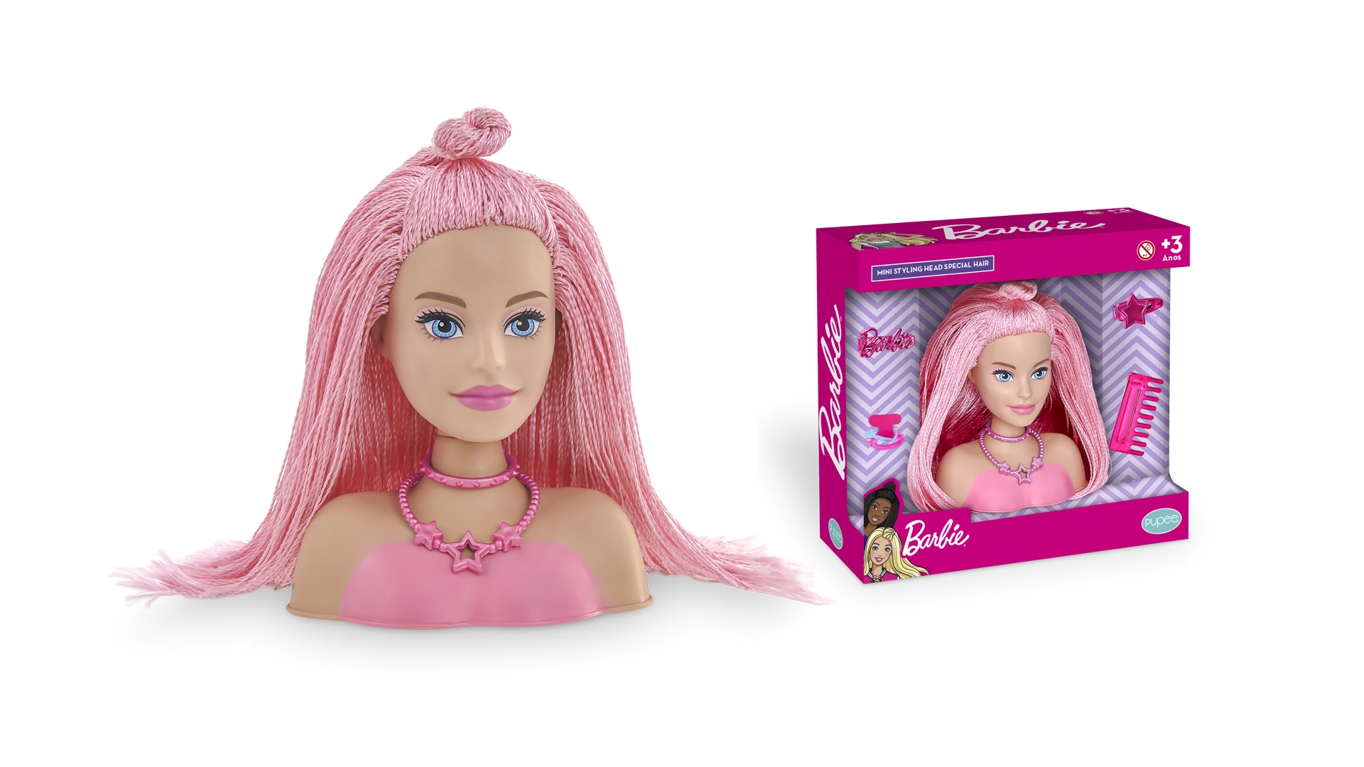Boneca Mini Styling Head Special Hair Rosa 1218 Pupee