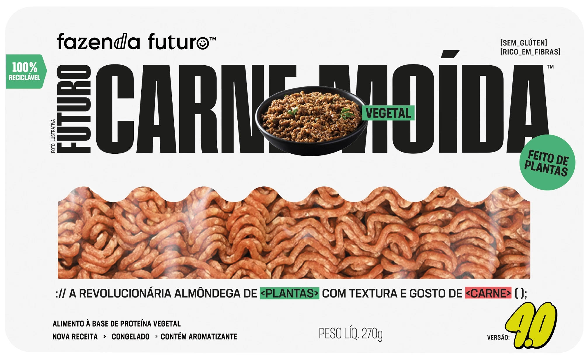 Carne Moída Vegetal Congelada Fazenda Futuro Bandeja 270g