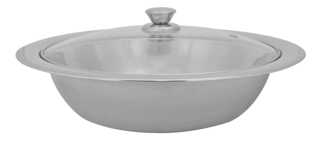 Saladeira Inox Com Tampa De Vidro Bacia Resistente Prático Bcm