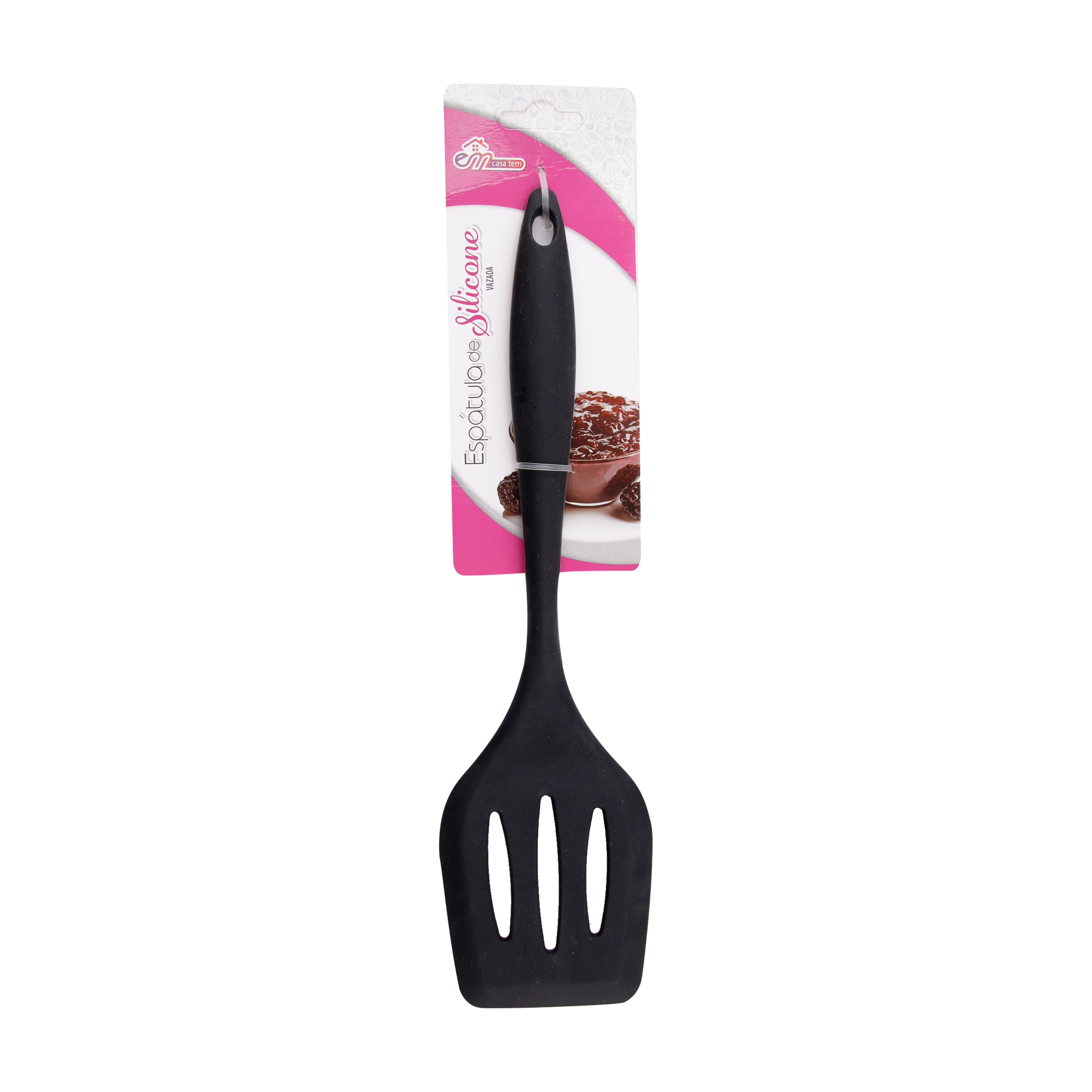 Espatula De Silicone Vazada 28cm Preto Cm 144