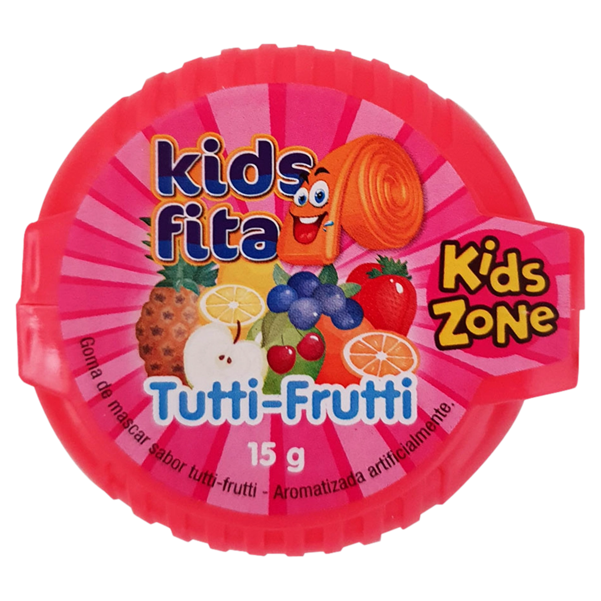 Goma De Mascar Fita Morango, Tutti Frutti, Maçã Verde Ou Blueberry Kids Zone Kids Fita Pote 15g