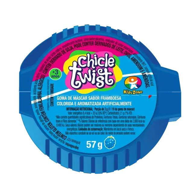 Goma De Mascar Fita Framboesa, Tutti Frutti Ou Morango Kids Zone Chicle Twist Pote 57g