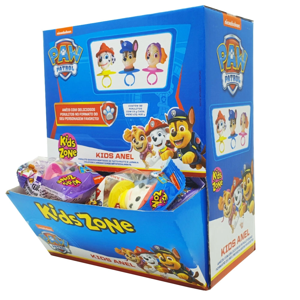Pirulito Anel Tutti Frutti Ou Laranja Paw Patrol Kids Zone Pacote 13g