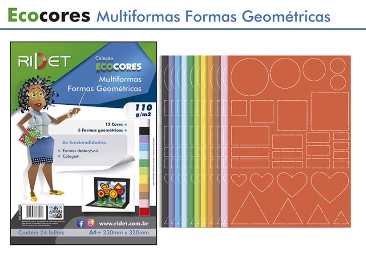 Ecocores Multif.formas Geometricas A4 110gr 23x32cm 24fls