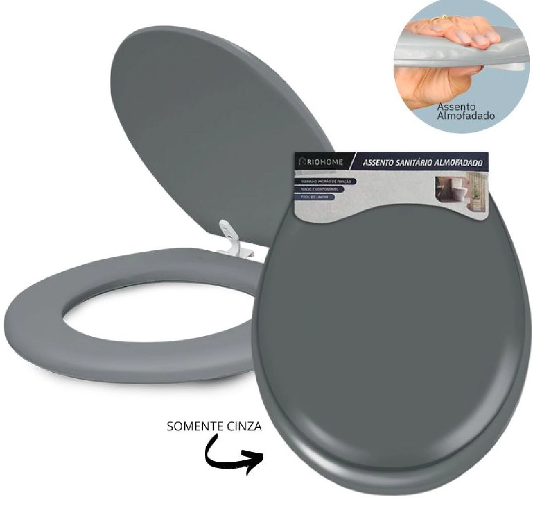 Assento Sanitario Almofadado Liso Cinza 43x31cm