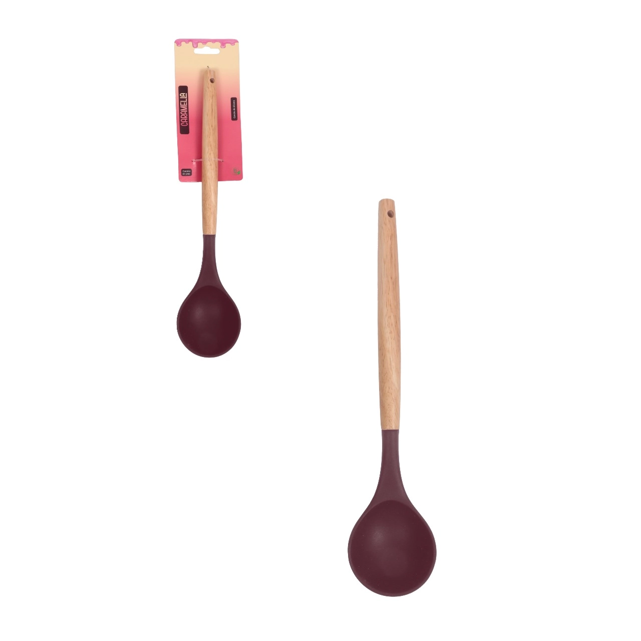 Colher Silicone Mb 32cm Preta Cabo Madeira