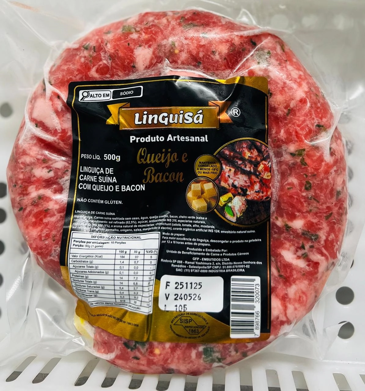Linguica Linguisa Bacon/queijo 500g