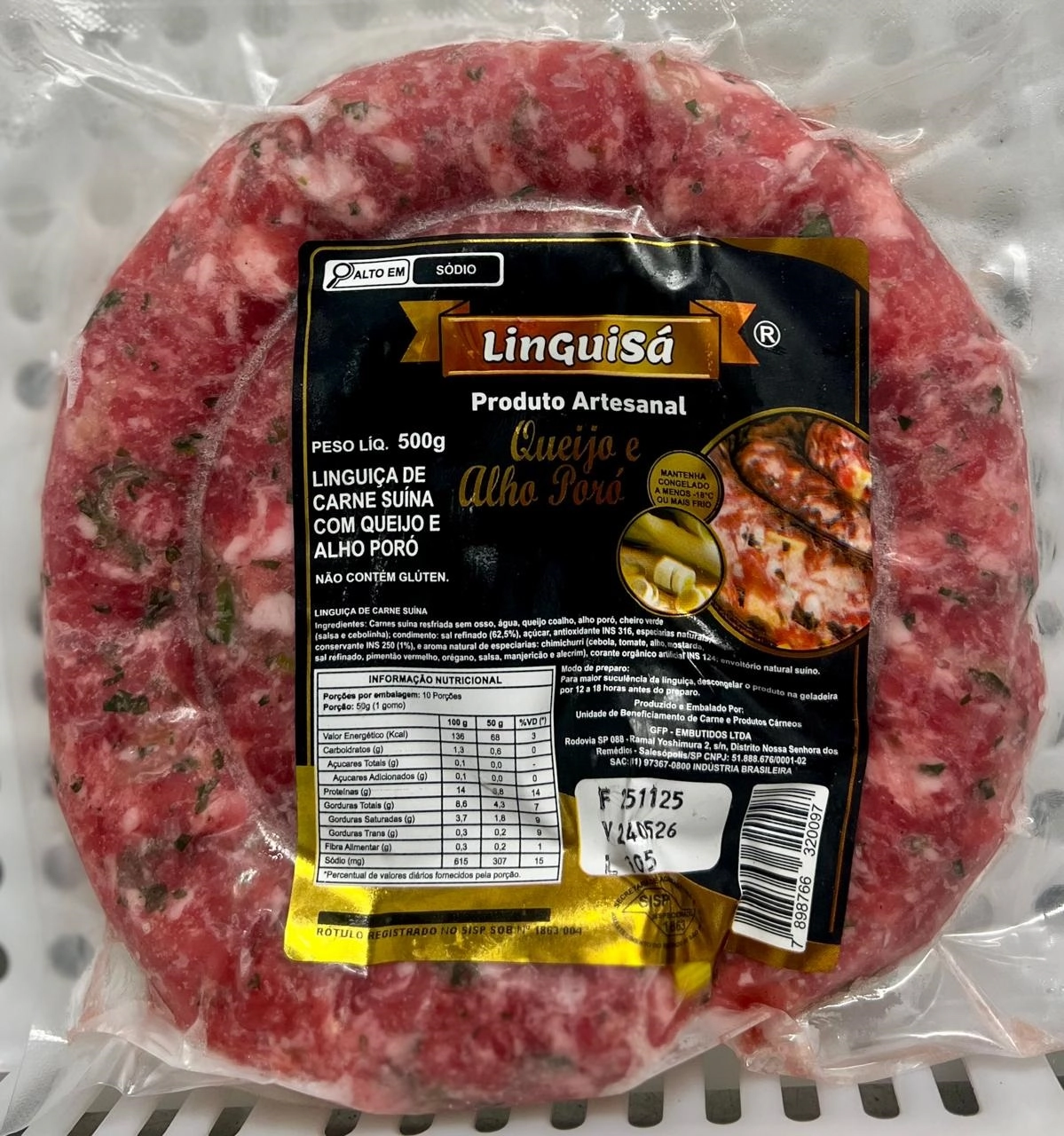 Linguica Alho Poro Com Queijo Linguisa 500g
