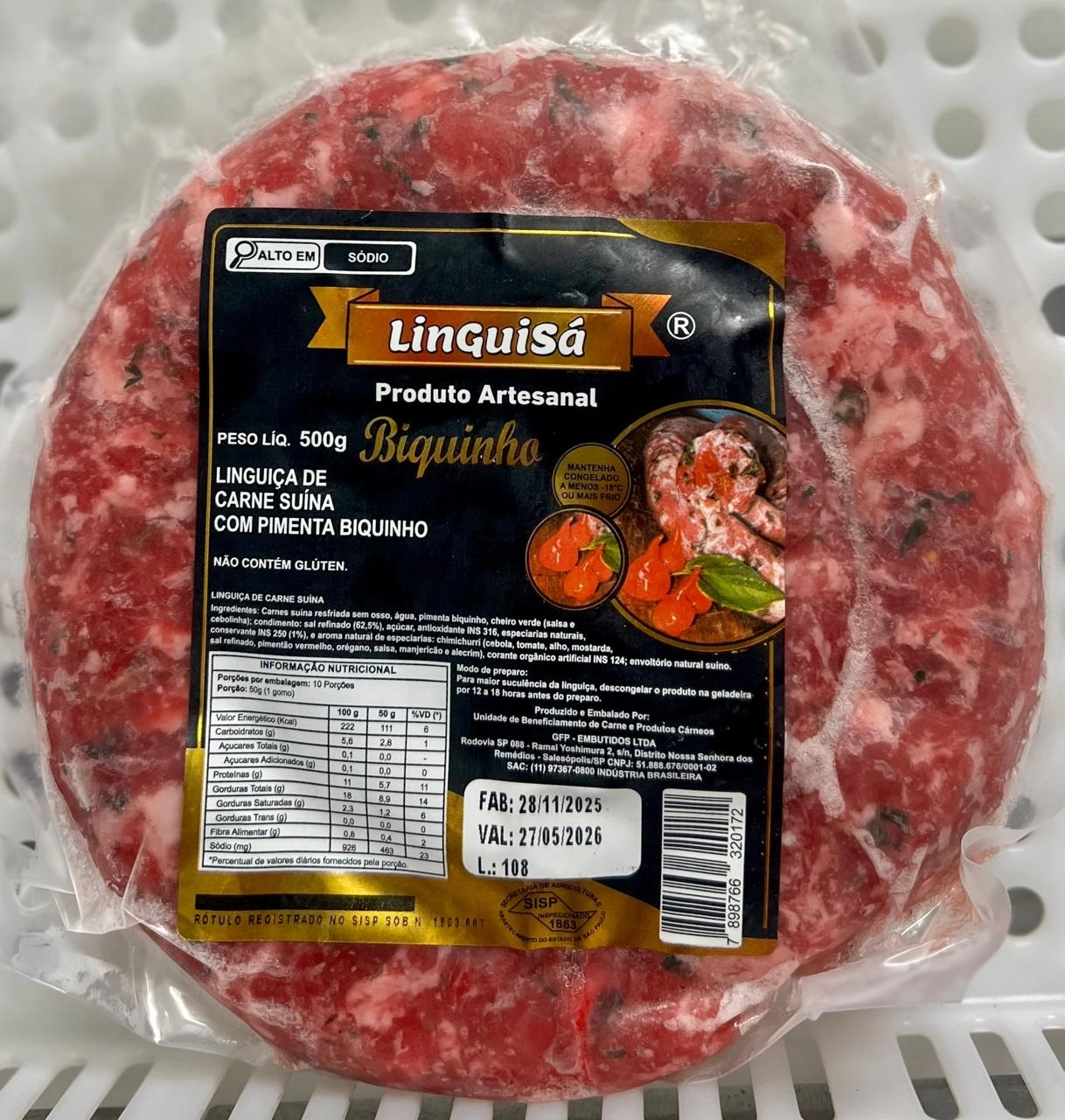 Linguica Linguisa Pimenta Biquinho 500g