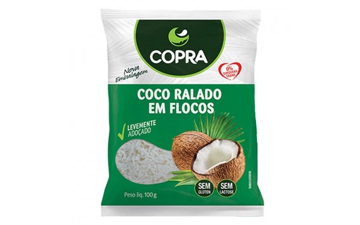 Coco Ralado úmido Adoçado Em Flocos Copra Pacote 100g