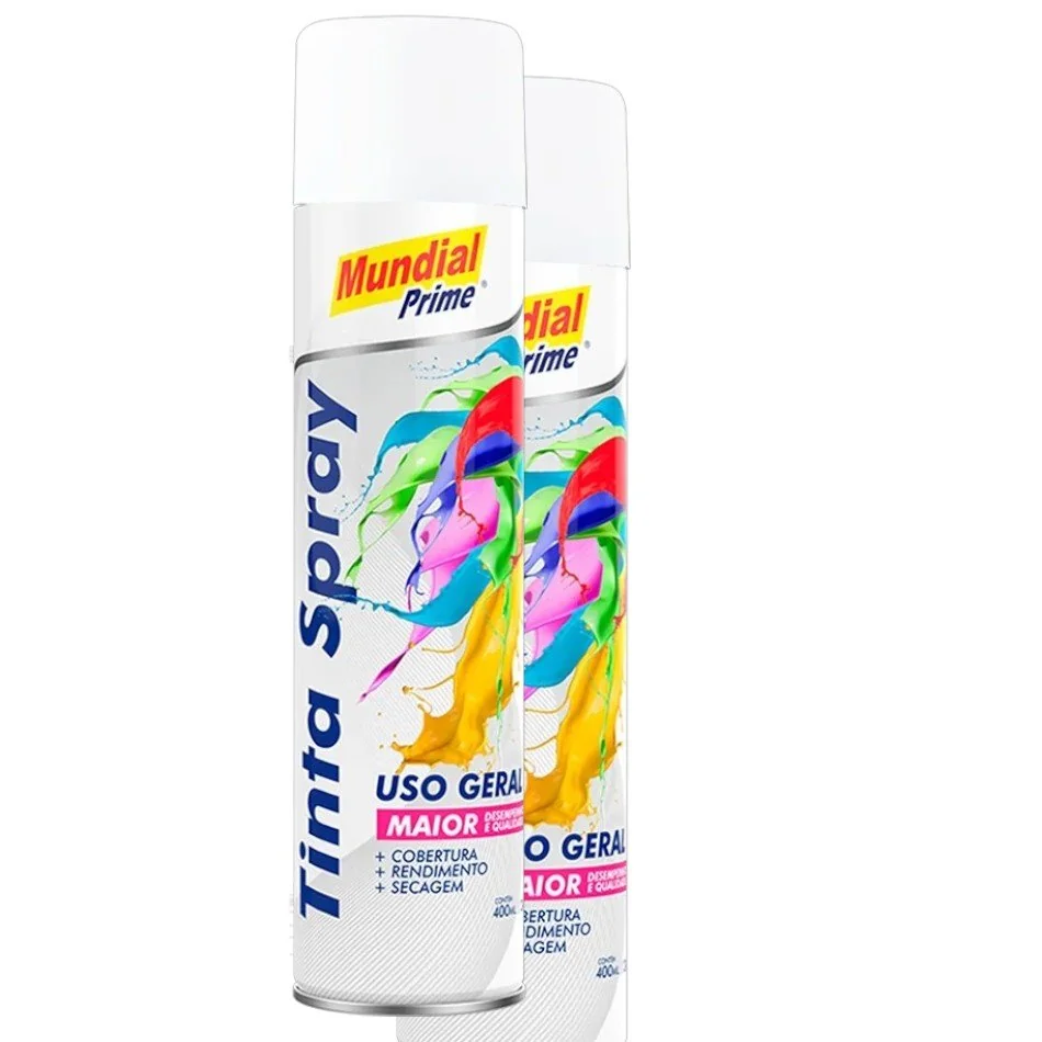 Kit 2 Tinta Spray Uso Geral Branco Fosco Mundial Prime 400ml