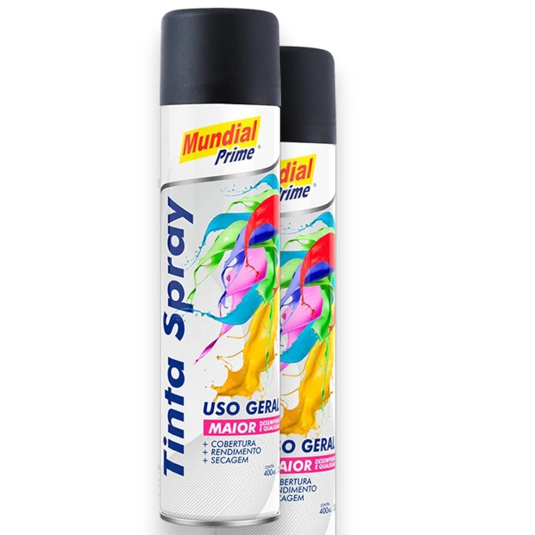Kit 2 Tinta Spray Uso Geral Preto Fosco Mundial Prime 400ml