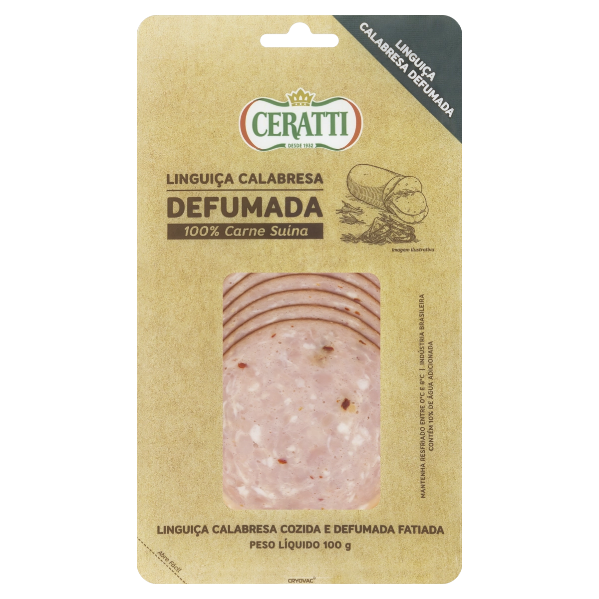 Linguiça Calabresa Fatiada Cozida E Defumada Ceratti 100g