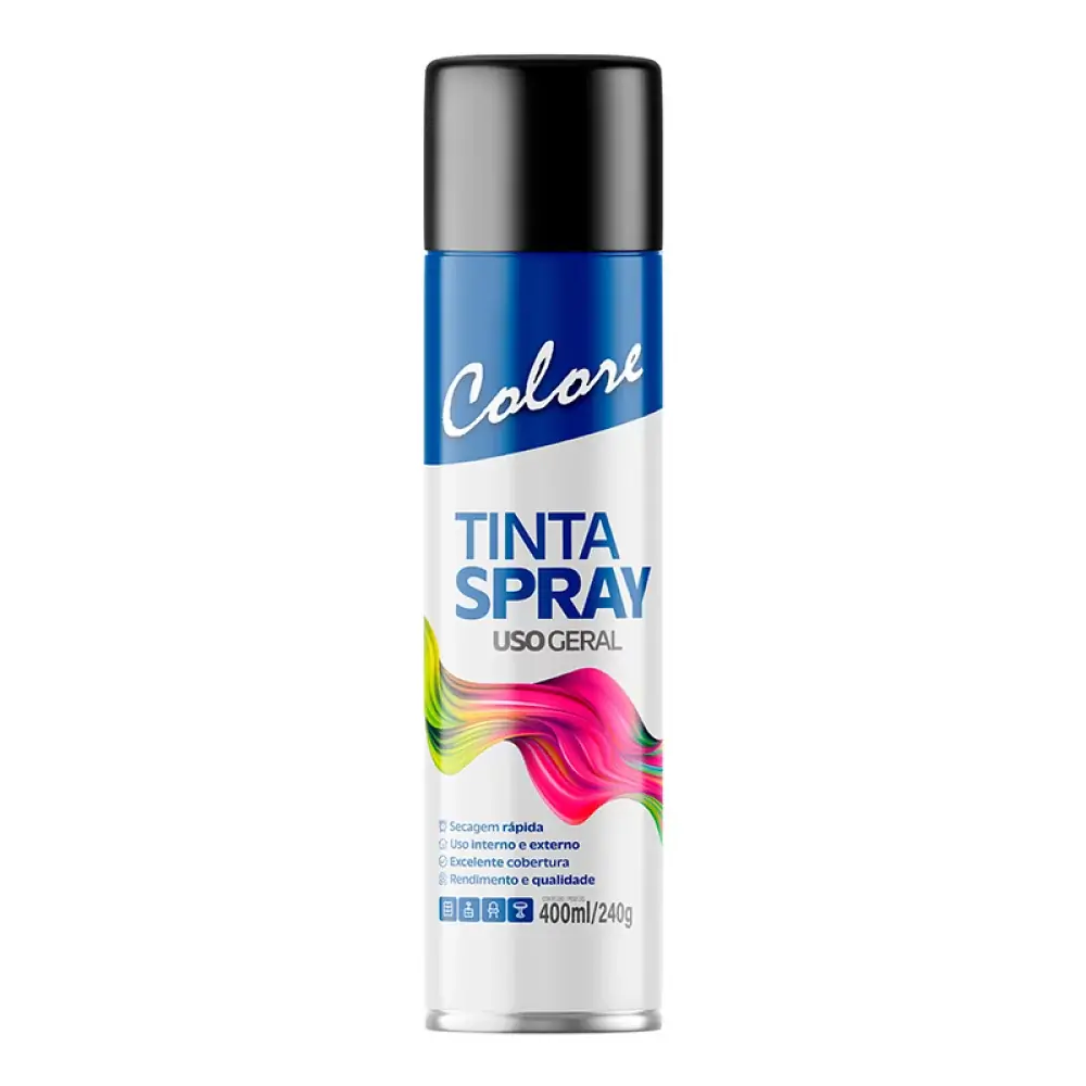 Tinta Spray Colore Preto Brilhante 240 G