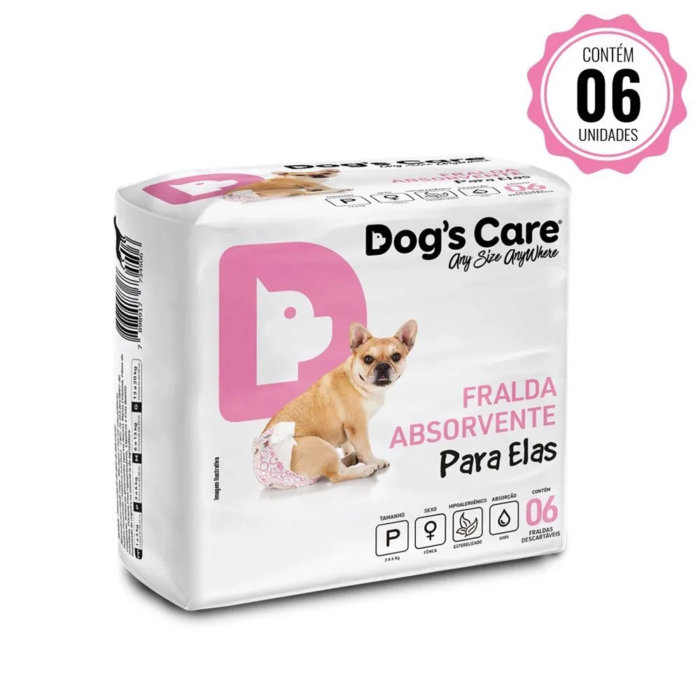 Fralda Descartável Dogs Care Para Fêmeas Tamanho P Pacote De 6 Unidades