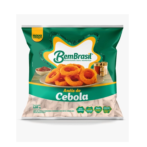 Anéis De Cebola Empanados Pré Fritos Congelados Bem Brasil Pacote 1,05kg