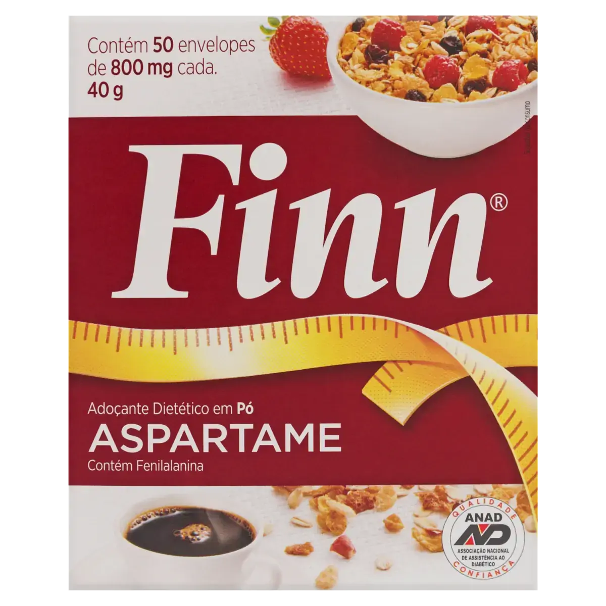Adoçante Em Pó Aspartame Finn Caixa 40g 50 Unidades