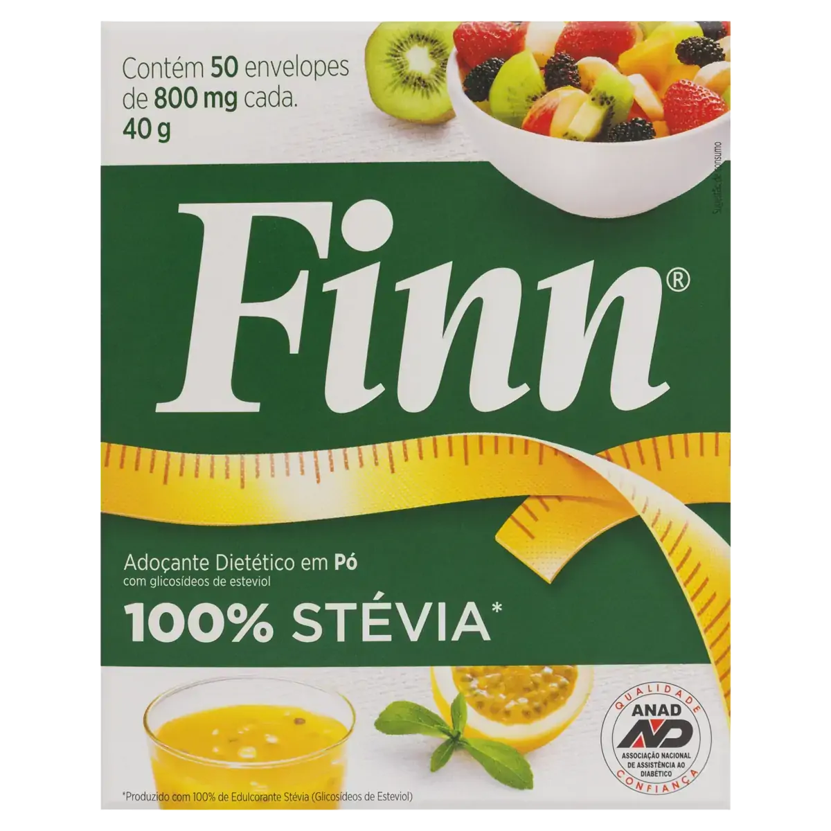 Adoçante Em Pó Stevia E Taumatina Finn Caixa 30g 50 Unidades