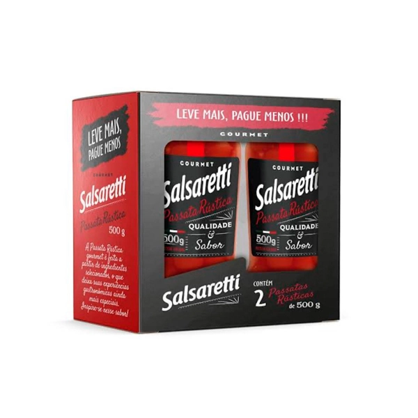 Pack Molho De Tomate Passata Rústica Salsaretti Gourmet Vidro 2 Unidades 500g Cada Leve Mais Pague M