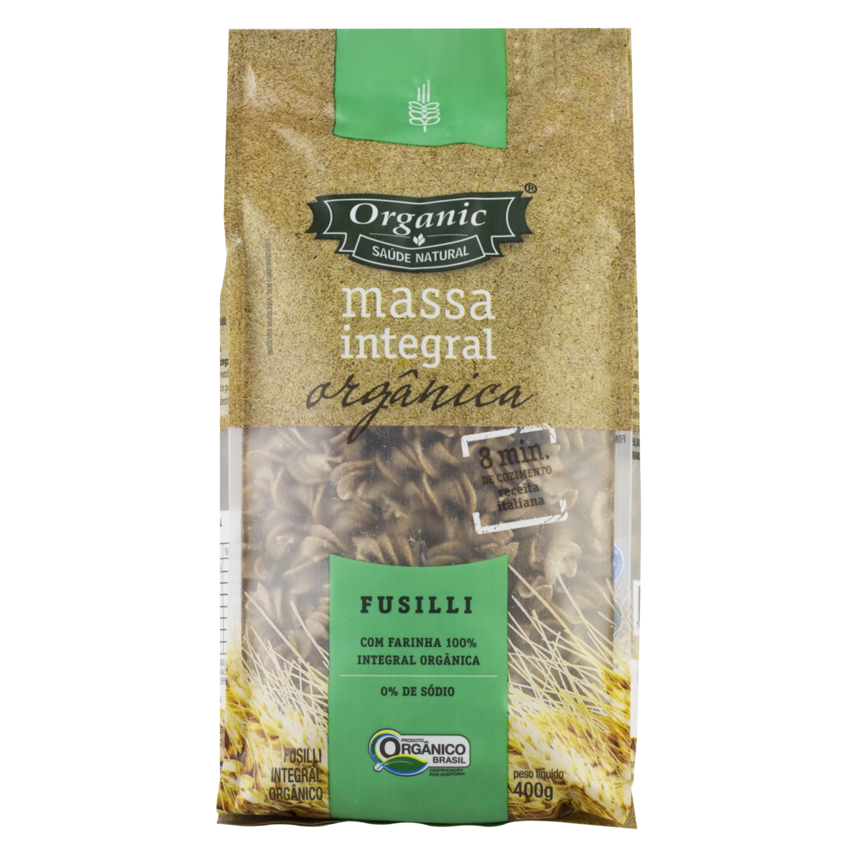Macarrão De Trigo Integral Orgânico Fusilli Organic Pacote 400g