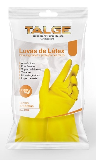 Luva De Látex Emborrachada Tamanho P Amarela Talge