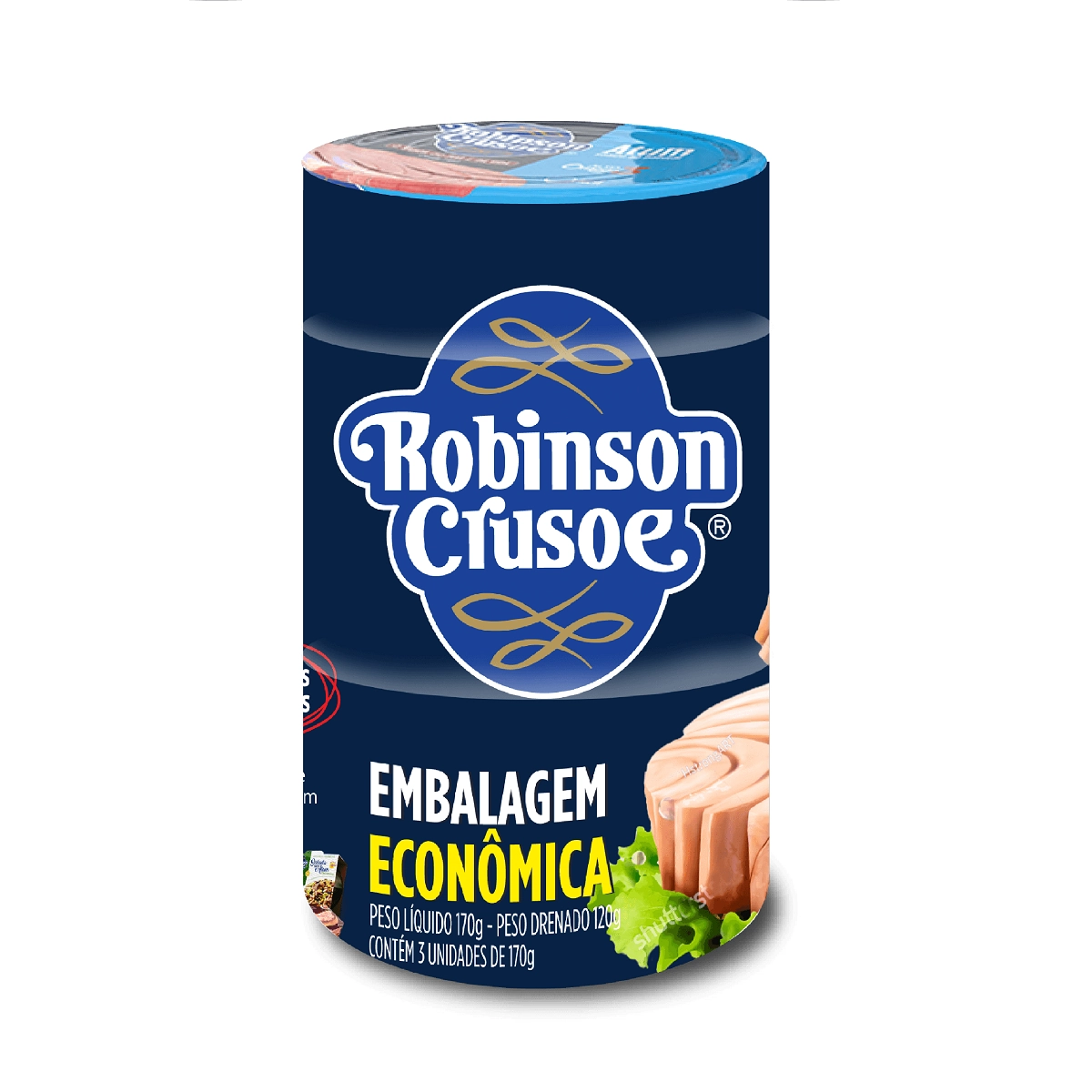 Pack Atum Sólido Ao Natural Robinson Crusoe Lata 3 Unidades 120g Cada Embalagem Econômica