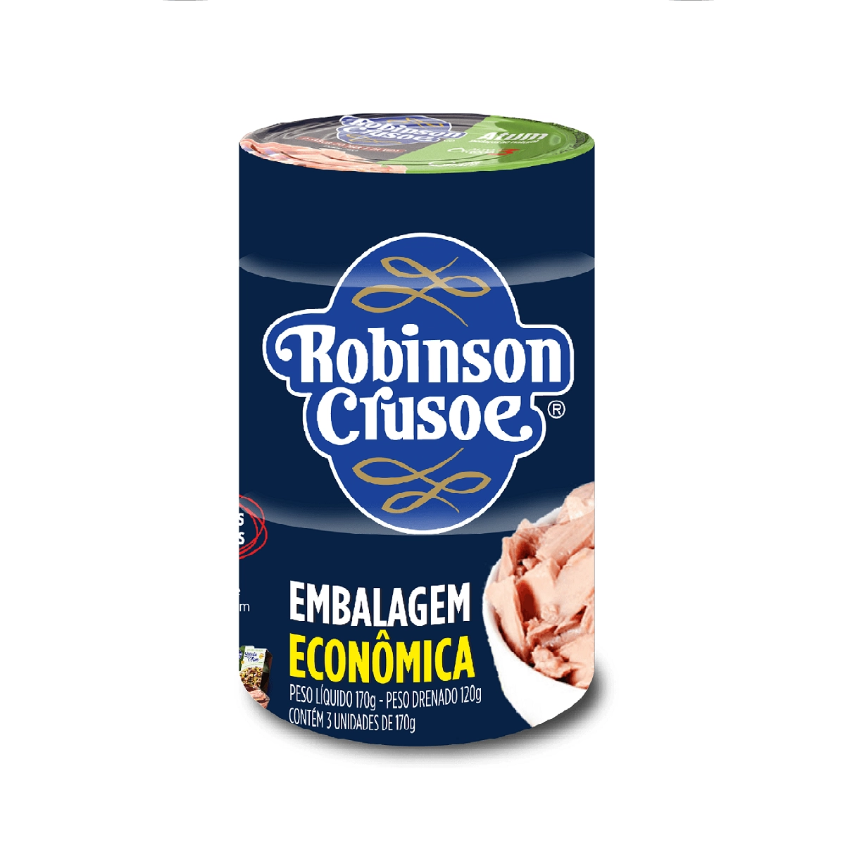 Pack Atum Em Pedaços Ao Natural Robinson Crusoe Lata 3 Unidades 120g Cada Embalagem Econômica