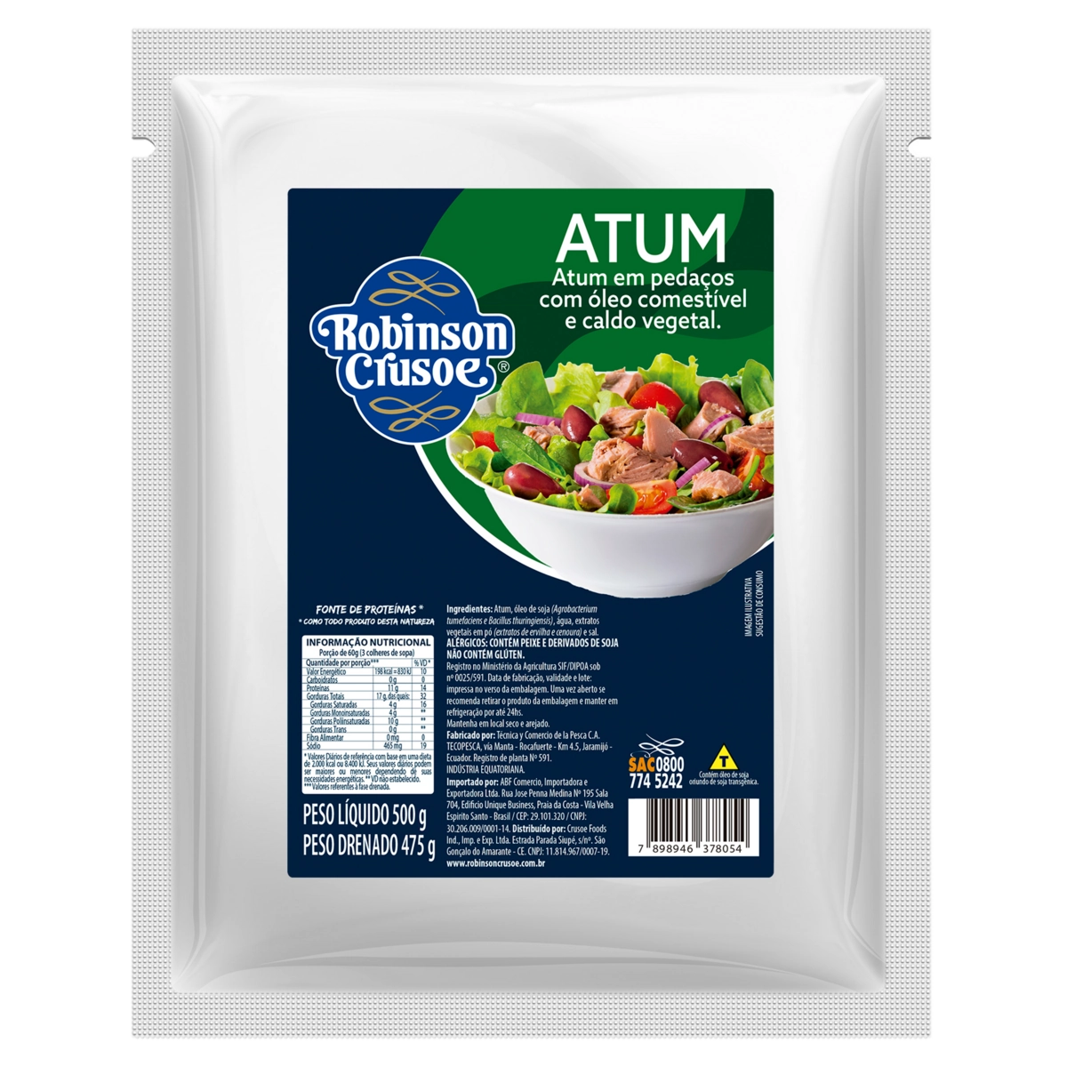 Atum Em Pedaços Em óleo Com Caldo Vegetal Robinson Crusoe Pacote 475g
