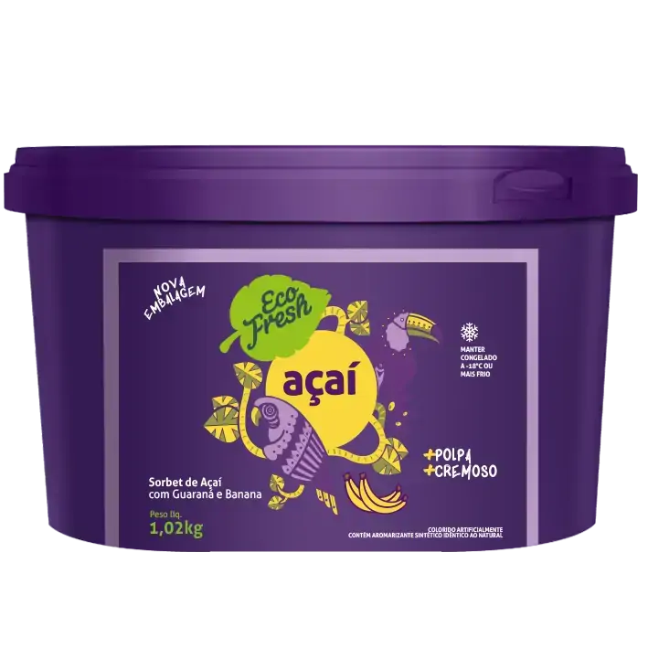 Sorbet Açaí Com Guaraná E Banana Eco Fresh Pote 1,02l
