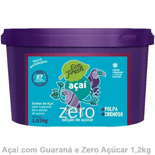 Sorbet Açaí Com Guaraná Sem Adição De Açúcar Eco Fresh Pote 1,02l