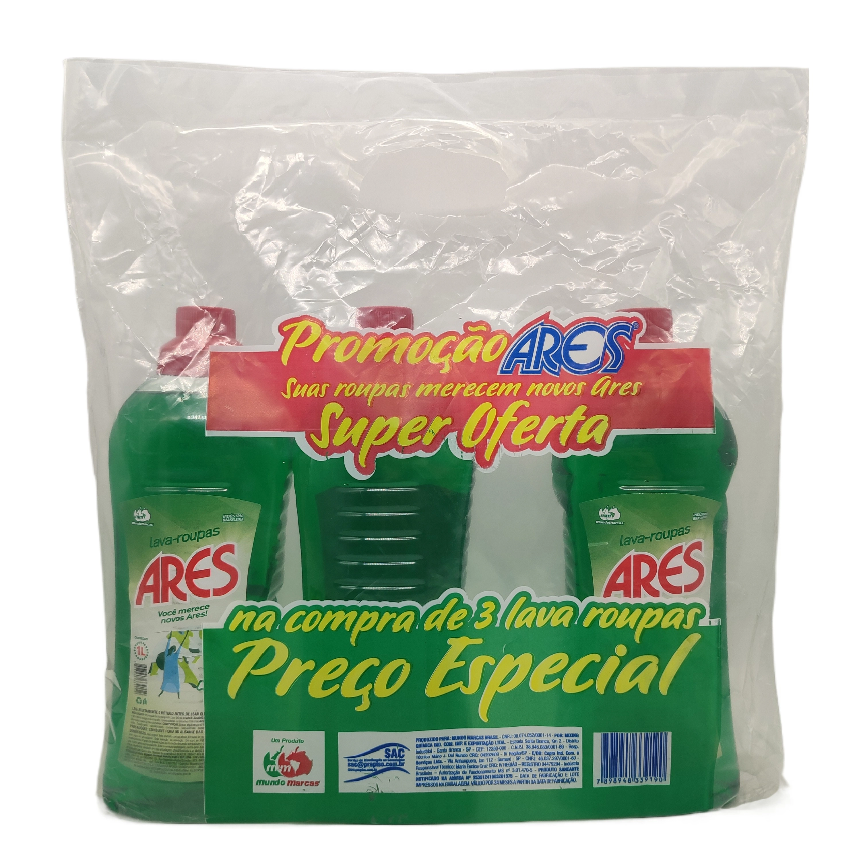 Kit Lava Roupa Liq Ares 1l C/3