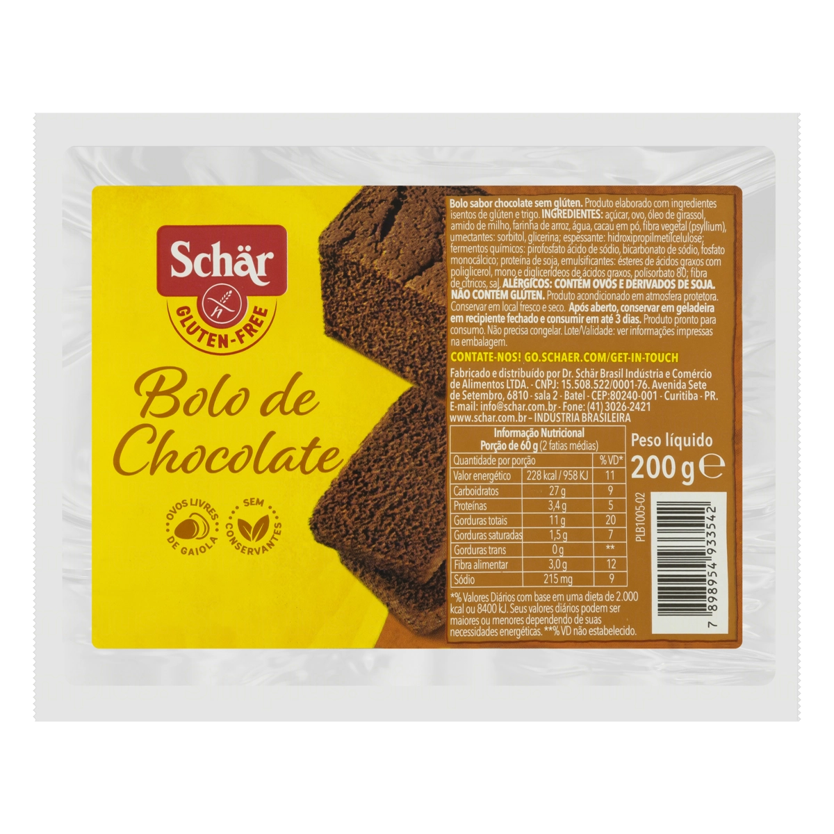 Bolo Chocolate Sem Glúten Schär Pacote 200g