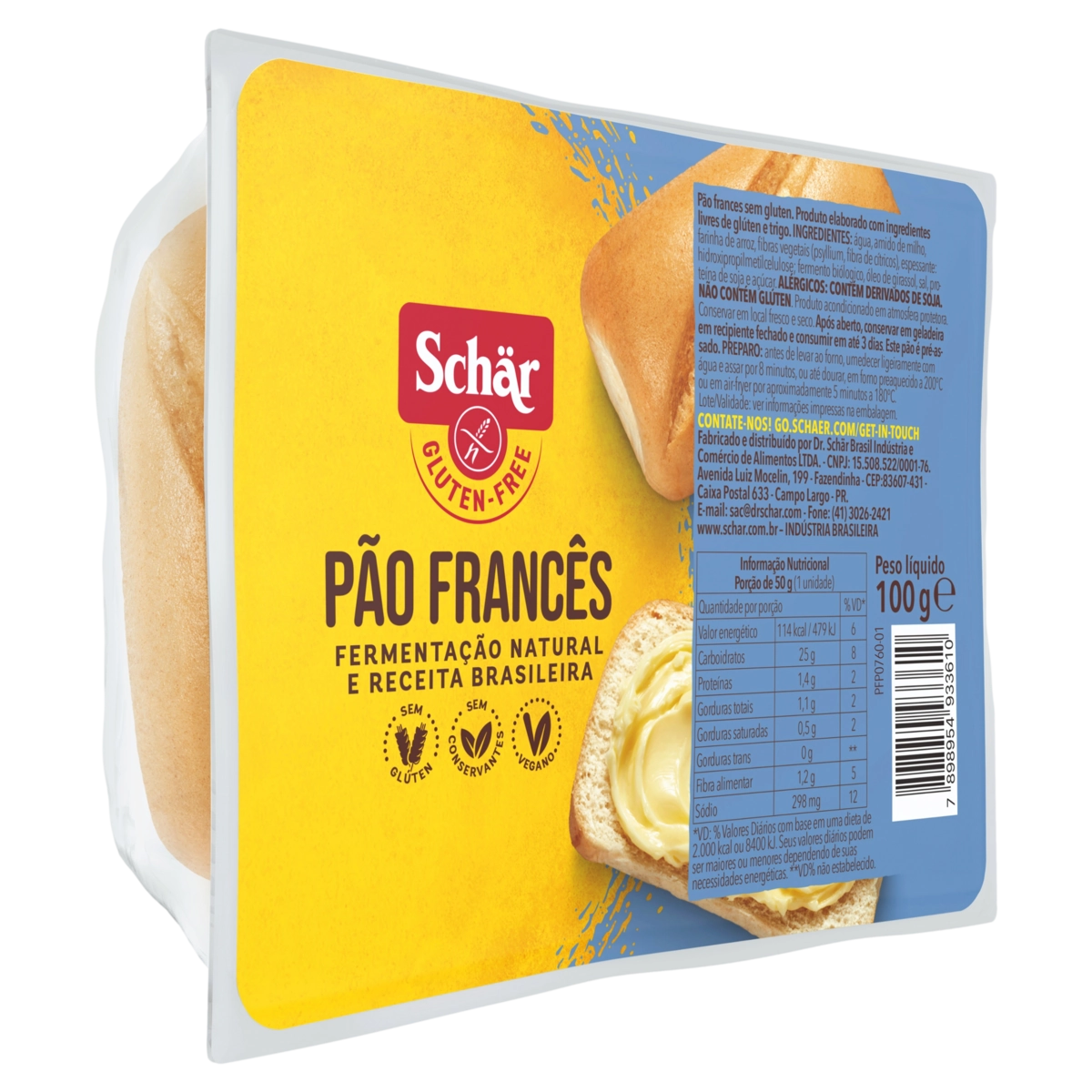 Pão Francês Sem Glúten Vegano Schär Bandeja 100g