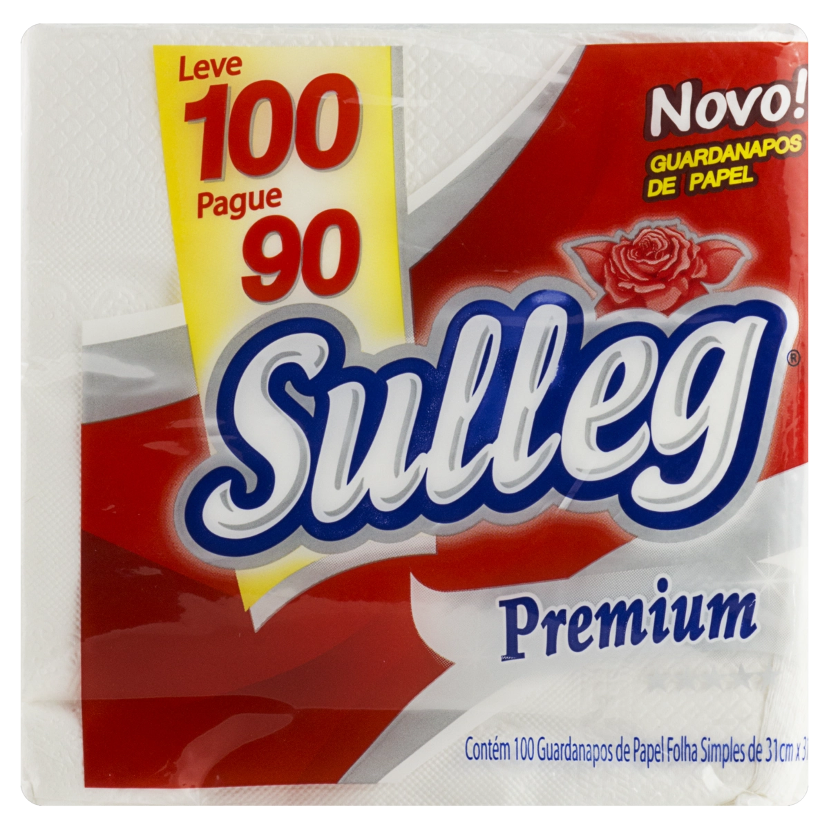 Guardanapo De Papel Folha Simples Sulleg Premium 31cm X 31cm Pacote Leve 100 Pague 90 Unidades