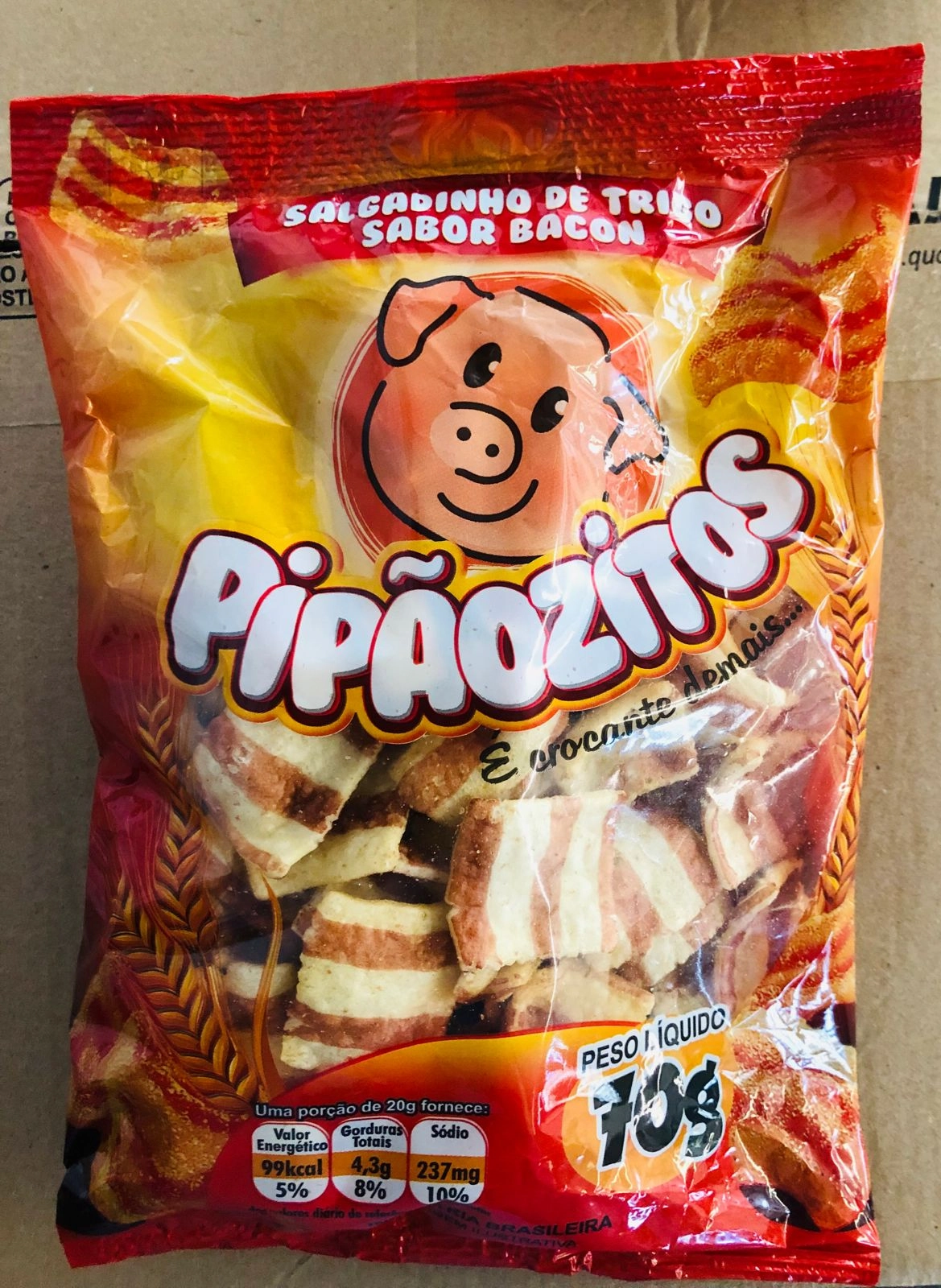 Salgadinho Pipaozitos Crocante 70g / Und / Bacon