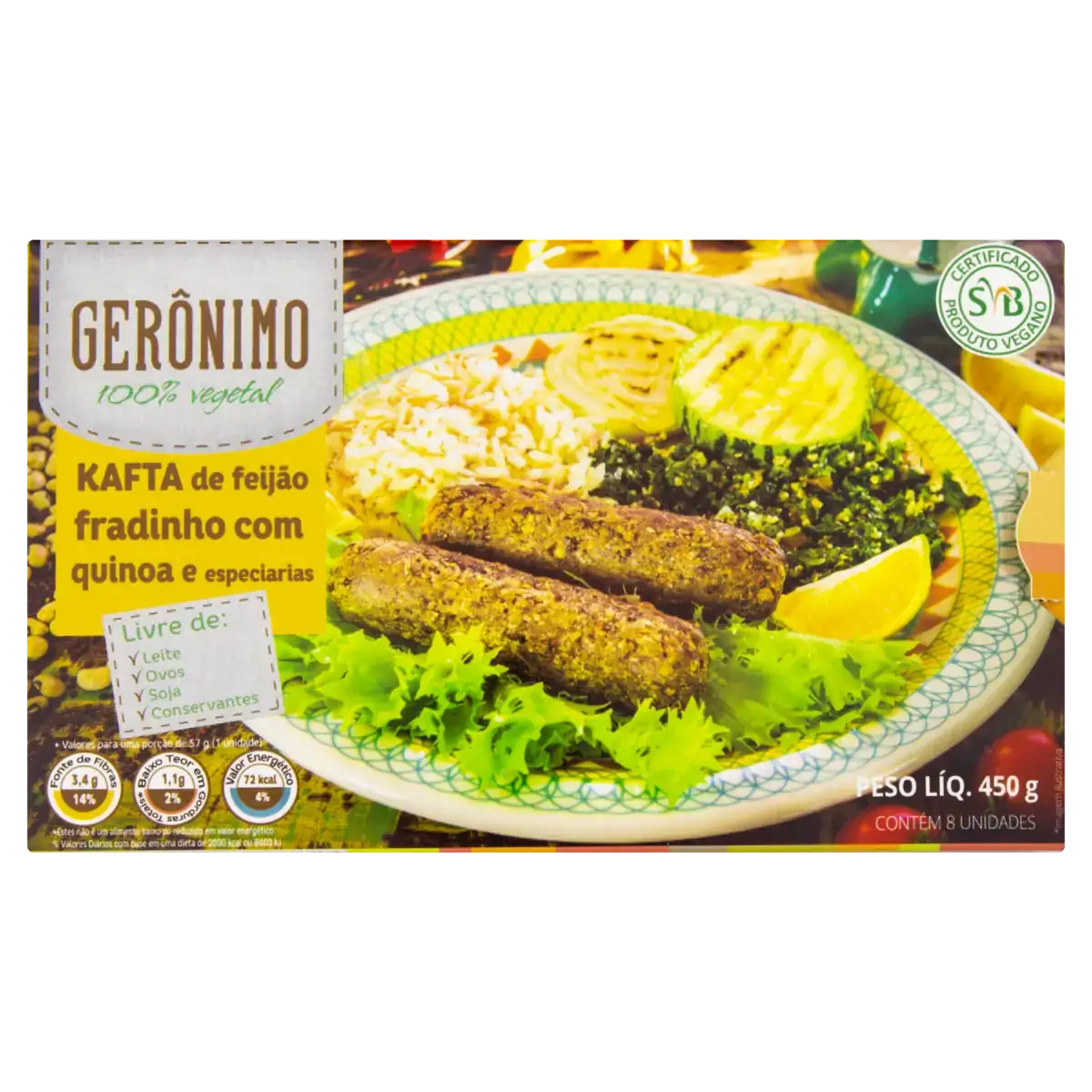 Kafta Feijão Fradinho Com Quinoa Gerônimo Caixa 450g 8 Unidades