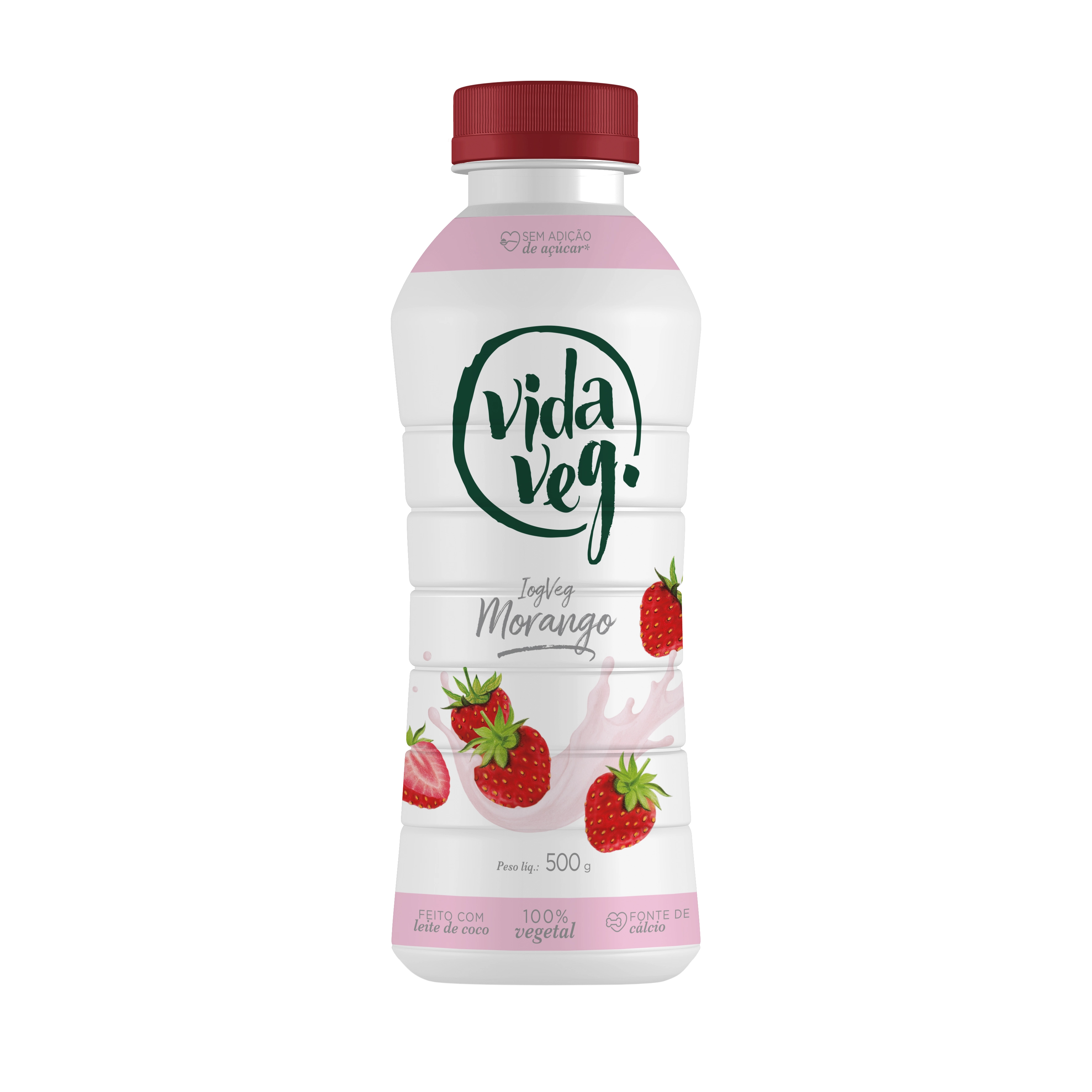 Iogurte Vegetal Morango Sem Adição De Açúcar Vida Veg Iogveg Garrafa 500g