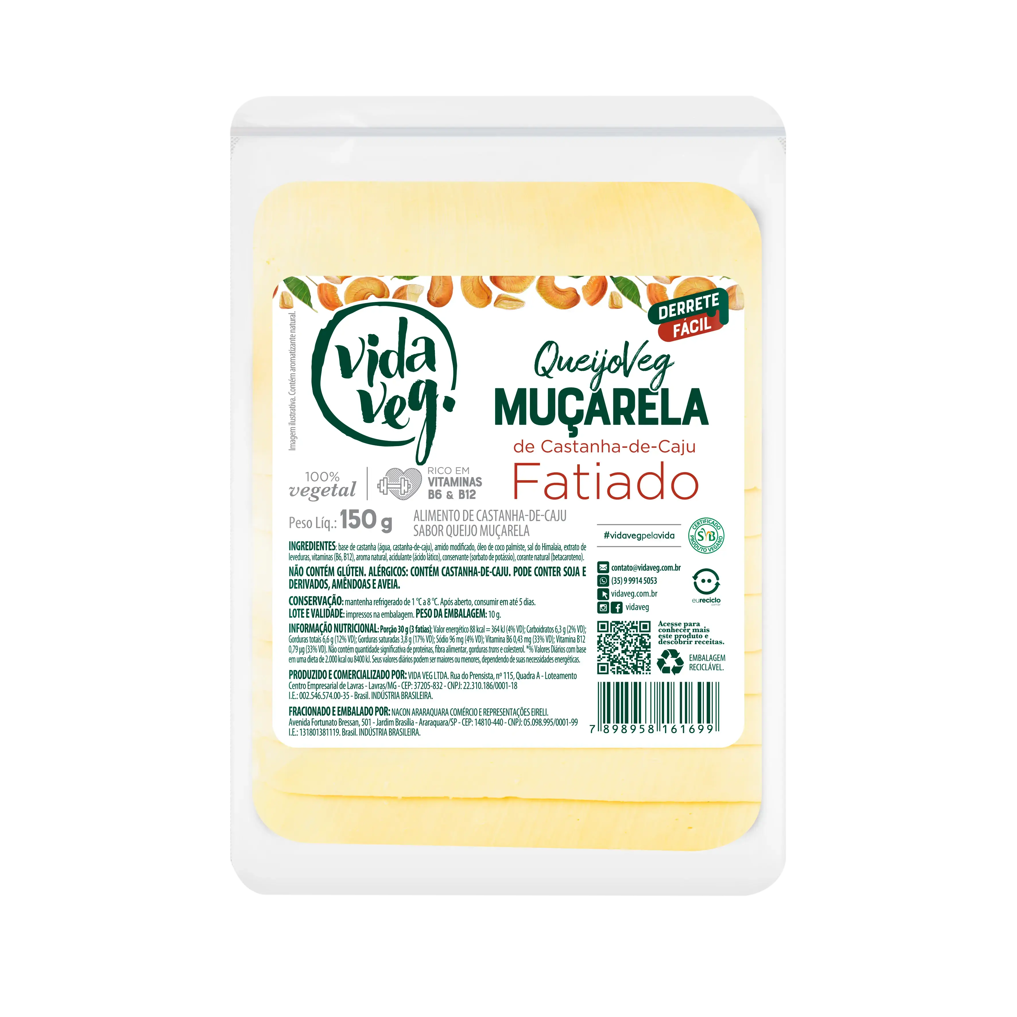 Queijo Mussarela Fatiado Vegetal Vida Veg 150g