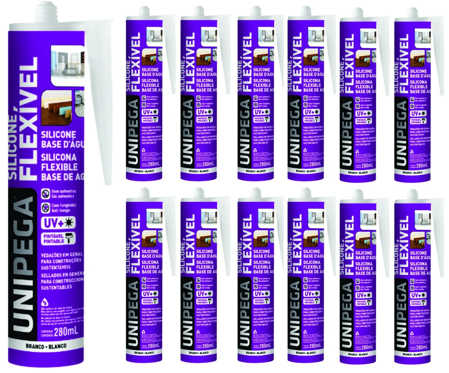 Selante Base D água Branco 280ml 12 Peças Unipega