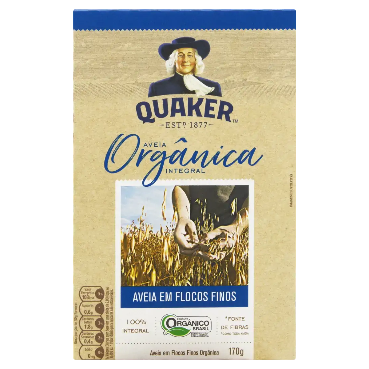 Aveia Orgânica Em Flocos Finos Quaker Caixa 170g