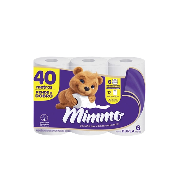 Papel Higiênico Folha Dupla Neutro Mimmo 40m Pacote 6 Unidades