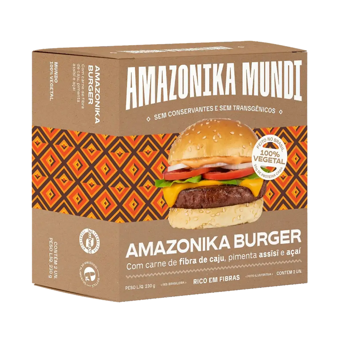 Hambúrguer De Fibra De Caju Amazonika Mundi Caixa 230g 2 Unidades