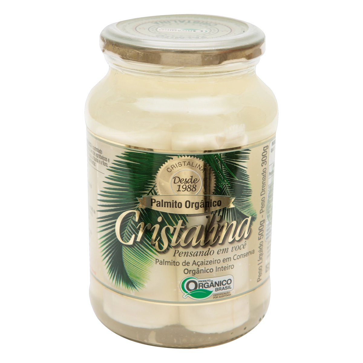 Palmito Açaí Em Conserva Inteiro Orgânico Cristalina Vidro 300g