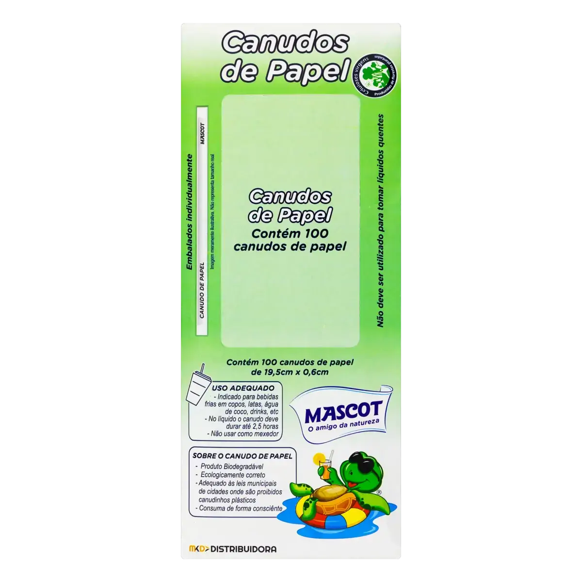 Canudo Papel Descartável Mascot 19,5cm Caixa 100 Unidades