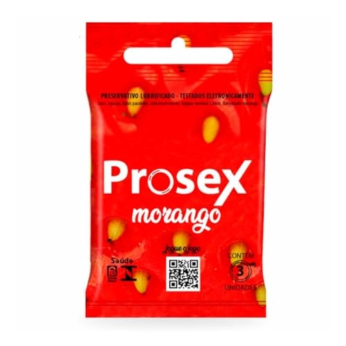 Preservativo Masculino Lubrificado Morango Prosex Pacote 3 Unidades