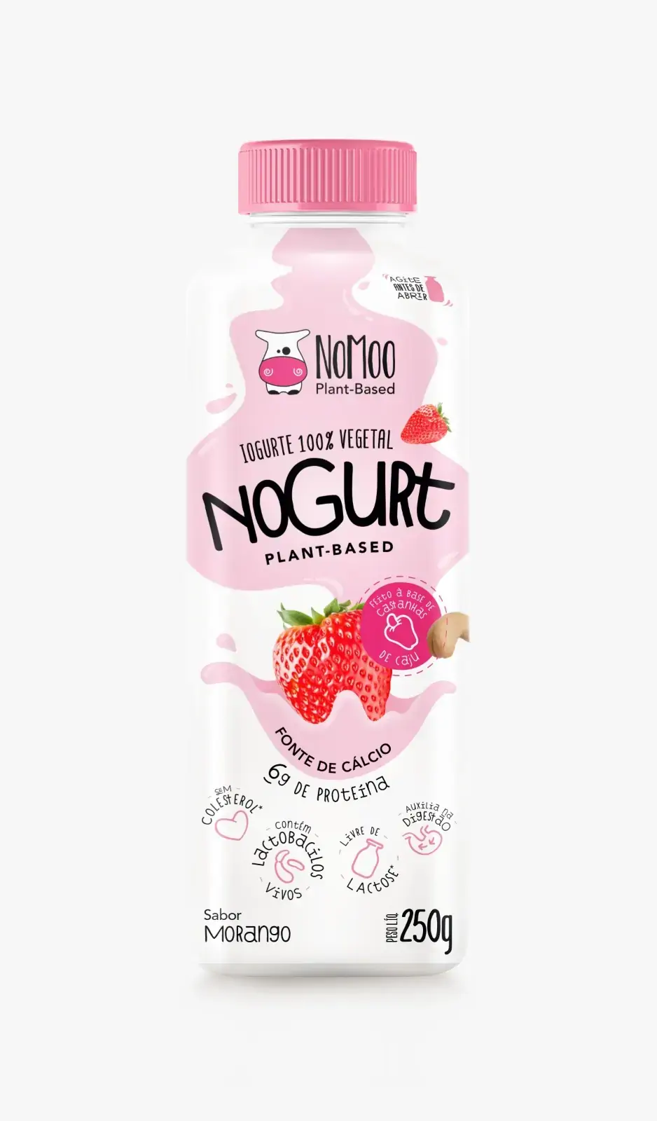 Iogurte Vegetal Morango Zero Lactose Nomoo Nogurt Frasco 250g
