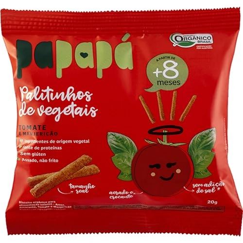 Palitinho De Vegetais Orgânico Tomate E Manjericão Sem Glúten Papapá Pacote 20g