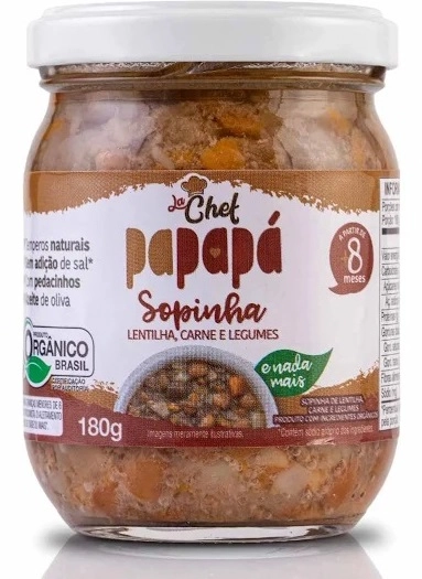 Sopinha Orgânica Lentilha, Carne E Legumes Papapá La Chef Vidro 180g